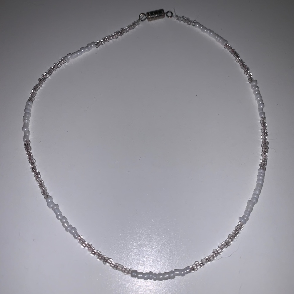 White and clear seed bead choker necklace